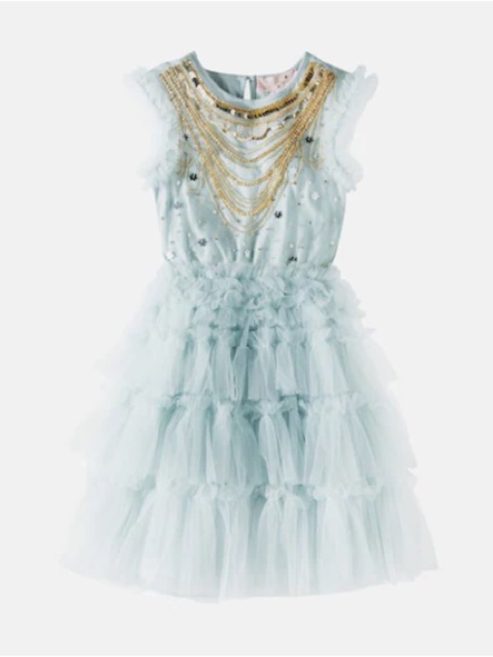 Tutu Du Monde Light Blue Tulle Ruffle Dress with Gold Beaded Neckline